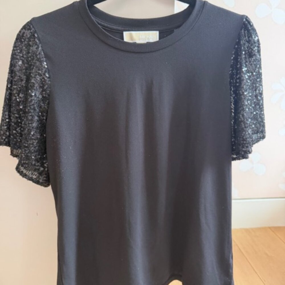 Michael Kors Black Top with Sequin Sleeves